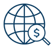 Icon of a money magnifying glass on a globe