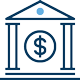 Icon of a building with columns with a dollar sign in front