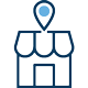 Icon of a business with a location symbol above it