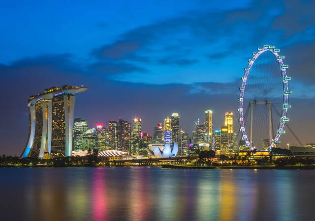 View of Singapore skyline at night