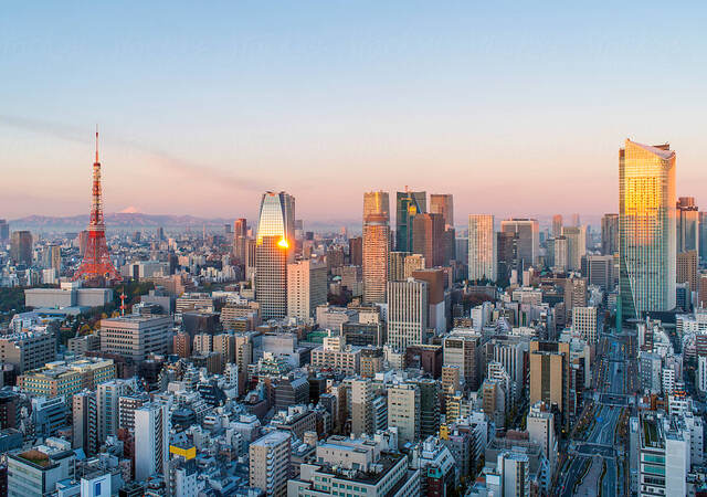 Overhead view of Japanese city