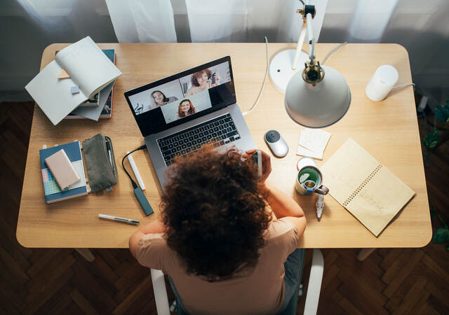 Overhead shot of a person on a virtual meeting