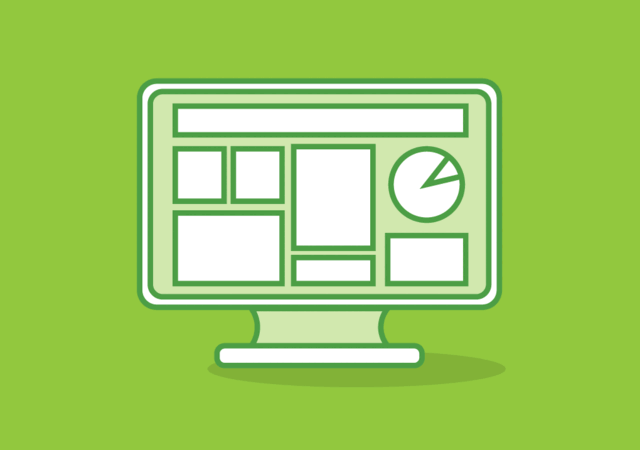 Drawing of computer displaying charts and graphs