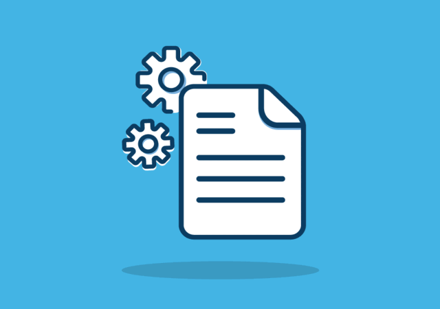 Drawing of document with gears behind it