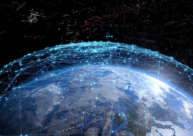 View of earth from space with graphical interpretation of connectivity