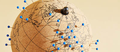 Cork globe with blue push pins